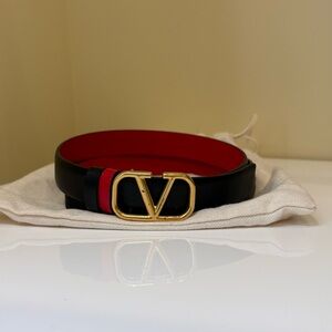 Valentino Garavani 20mm Black and Red Belt with Gold Buckle 90cm/35 inches